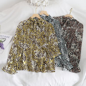 Дамска риза в ретро стил с животински десен и дълъг ръкав