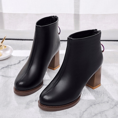 Дамски пролетно - есенни боти с дебел ток и цип