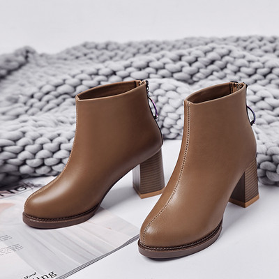 Дамски пролетно - есенни боти с дебел ток и цип