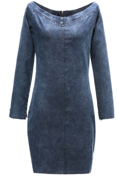 Ležerna ženska traper haljina s golim ramenima i dugim rukavima