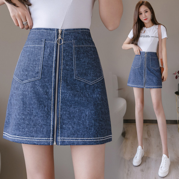 Modern női tavaszi szoknya elöl cipzárral és zsebekkel