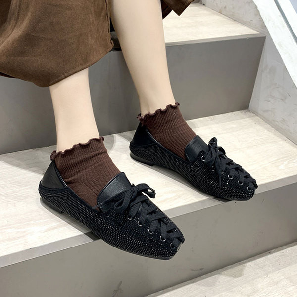 Ženske casual cipele od eko kože sa vezicama i kamenčićima