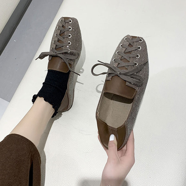 Ženske casual cipele od eko kože sa vezicama i kamenčićima