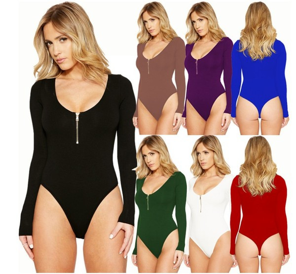 Дамско боди с овално деколте,цип и дълъг ръкав