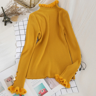 Κομψό γυναικείο πουλόβερ  με υψηλό γιακά και μανίκια