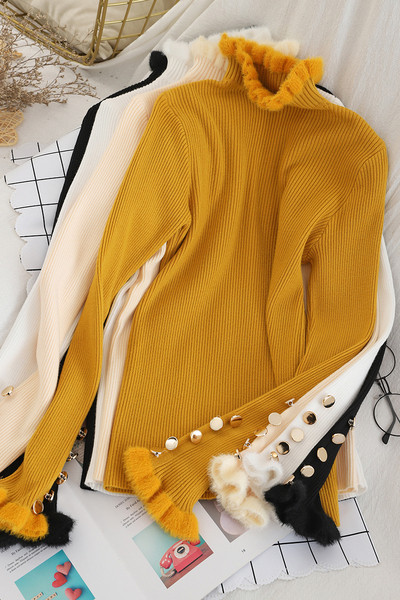 Κομψό γυναικείο πουλόβερ  με υψηλό γιακά και μανίκια