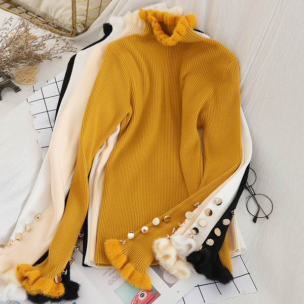 Κομψό γυναικείο πουλόβερ  με υψηλό γιακά και μανίκια