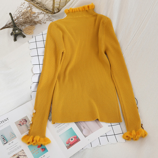 Κομψό γυναικείο πουλόβερ  με υψηλό γιακά και μανίκια