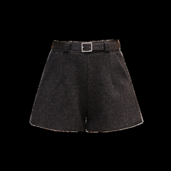 Дамски есенно-зимни къси панталони с колан и джобове - с висока талия в черен и бежов цвят 