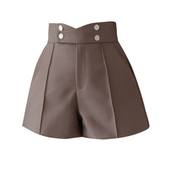 Moderne ženske kratke hlače s porubom i gumbima i visokim strukom