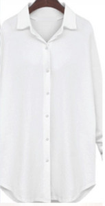 Alkalmi női hosszú ing gombokkal és klasszikus gallérral