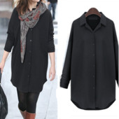 Alkalmi női hosszú ing gombokkal és klasszikus gallérral