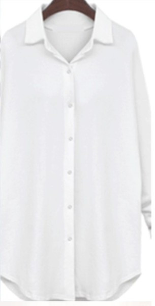 Alkalmi női hosszú ing gombokkal és klasszikus gallérral