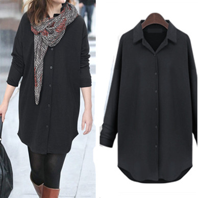 Alkalmi női hosszú ing gombokkal és klasszikus gallérral