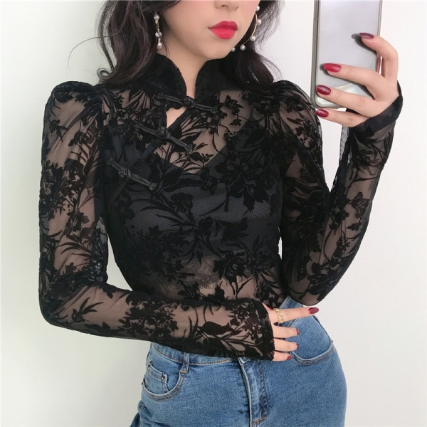 Moderan ženski tuljanski bodi s niskim ovratnikom i dugim rukavima