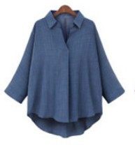 Női ing aszimmetrikus modell klasszikus gallérral - nagy méret