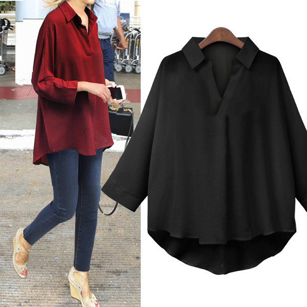 Női ing aszimmetrikus modell klasszikus gallérral - nagy méret