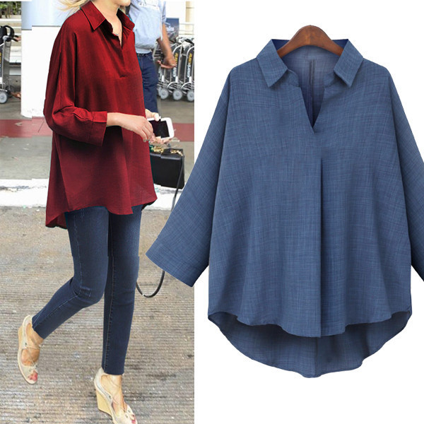 Női ing aszimmetrikus modell klasszikus gallérral - nagy méret