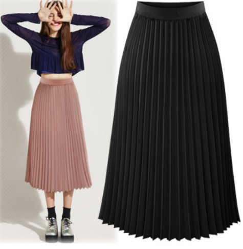 Kõrge vöökohaga vabaaja naiste plisseeritud seelik