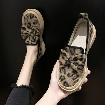 Casual Γυναικέια παπούτσια με κορδέλα - Leopard Εκτύπωση ή καρό