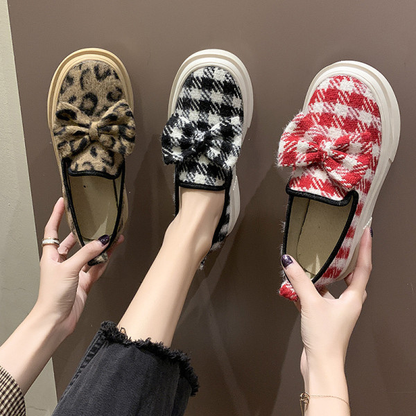 Casual Γυναικέια παπούτσια με κορδέλα - Leopard Εκτύπωση ή καρό