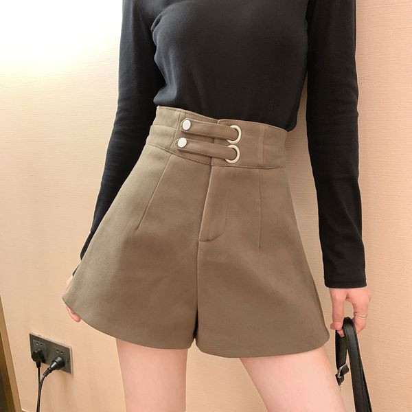 Есенно-зимни дамски къси панталони с висока талия и метална катарама на талията 