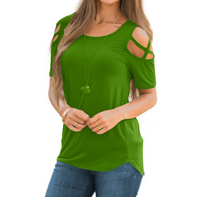 Περιστασιακή γυναικεία μπλούζα με κοντό μανίκι και γυμνά ώμους