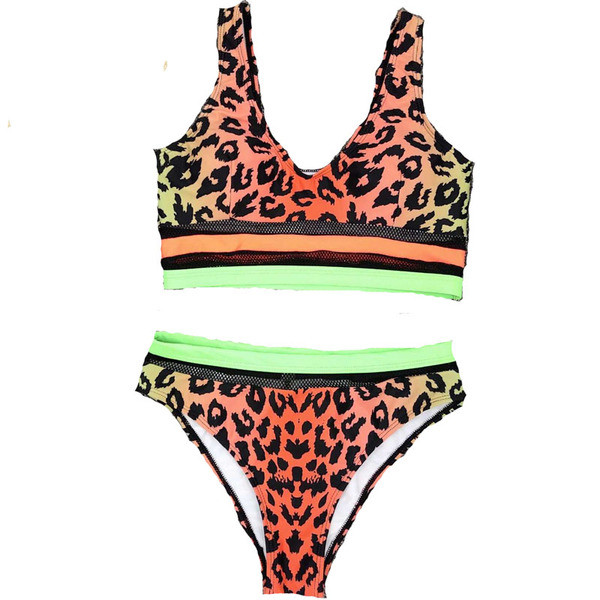 Бански костюм от две части с горнище тип бюстие и леопардов десен