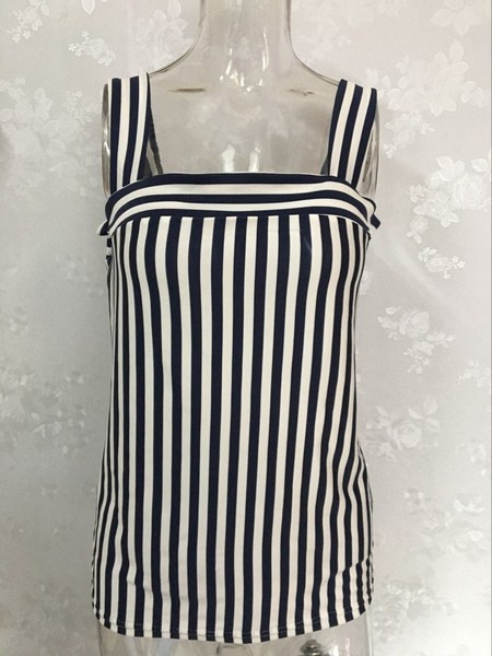 Laiade rihmadega igapäevane naiste triibuline topp