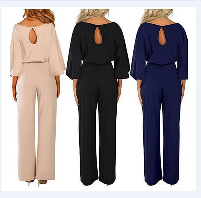 Casual women`s long jumpsuit with 3/4 sleeves