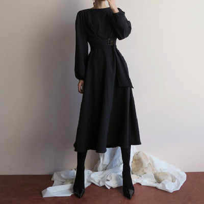 Stiilne naiste kleidi pikk mudel vöökohaga