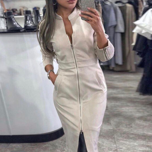 Moodne naiste kleit Õhuke luku ja taskutega mudel