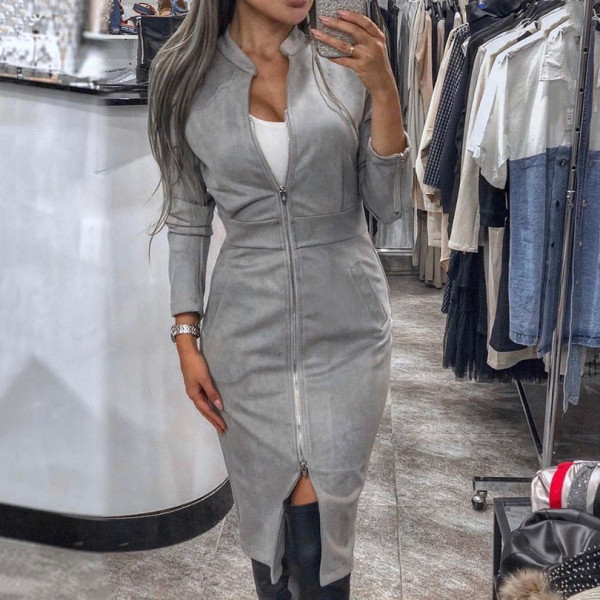 Moodne naiste kleit Õhuke luku ja taskutega mudel