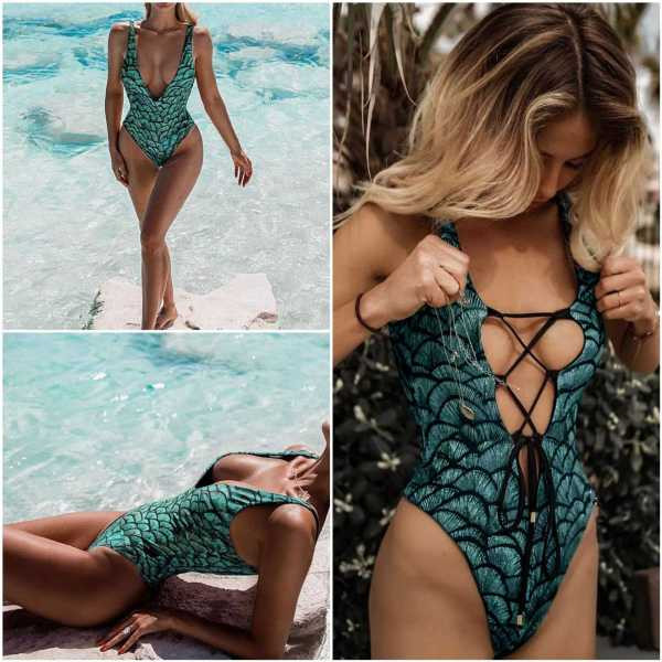 Γυναικεία ολόσωμη μαγιό με φαρδιές λουρίδες και ιμάντες