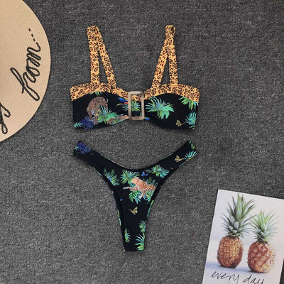 Kaheosaline rihmade ja plastikust pandlaga ujumistrikoo