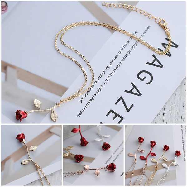 Maiga sieviešu kaklarota ar piekariņu - sarkana roze