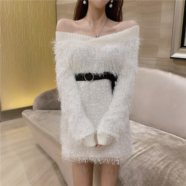 Ženska moderna haljina s okruglim izrezom i resama s remenom u struku