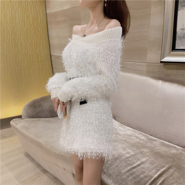 Ženska moderna haljina s okruglim izrezom i resama s remenom u struku