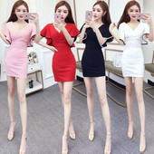 Ženska kratka haljina s V izrezom i lotos rukavima