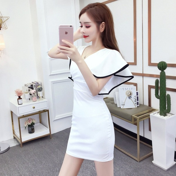 Ženska kratka haljina s V izrezom i lotos rukavima