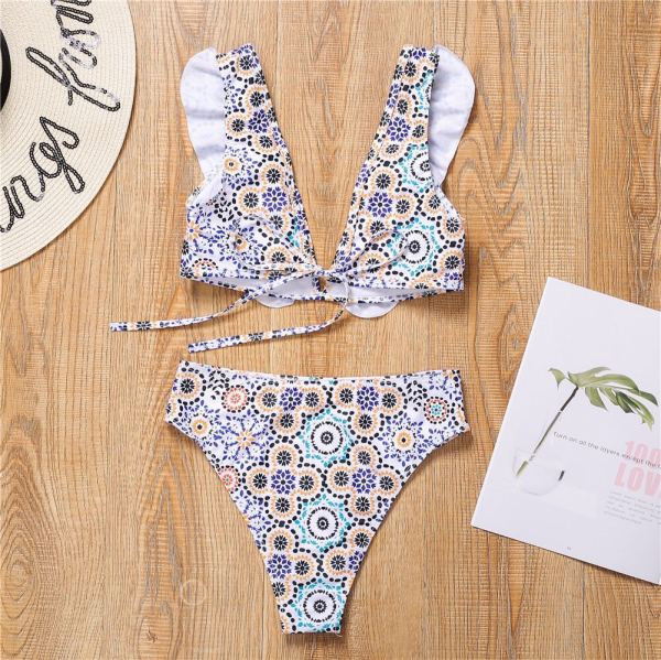 Moderan dvodijelni kupaći kostim s V izrezom i cvjetnim uzorkom