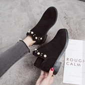 Дамски пролетно-есенни боти от еко велур с декорация перли