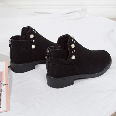 Дамски пролетно-есенни боти от еко велур с декорация перли