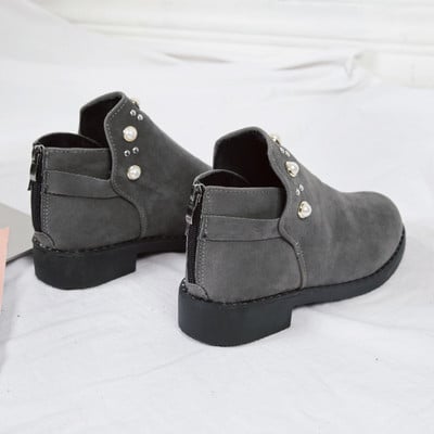 Дамски пролетно-есенни боти от еко велур с декорация перли