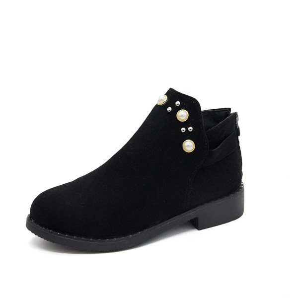 Дамски пролетно-есенни боти от еко велур с декорация перли