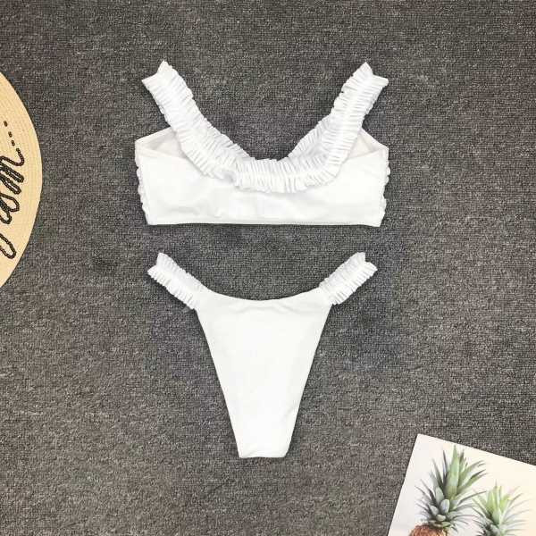 Moodne valge kaheosaline laiade rihmadega ujumistrikoo