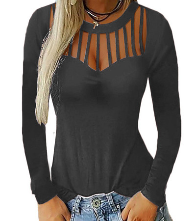 Női alkalmi blúz O-nyakú és hosszú ujjú