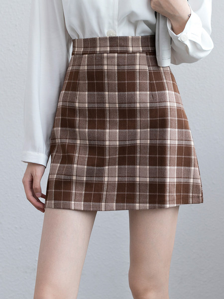 Naiste kõrge vöökohaga ruuduline seelik - retro stiilis A-joon