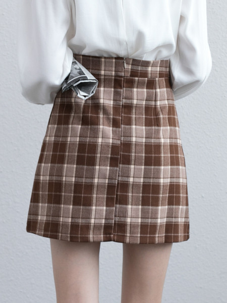 Naiste kõrge vöökohaga ruuduline seelik - retro stiilis A-joon