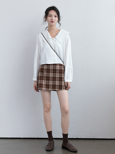 Naiste kõrge vöökohaga ruuduline seelik - retro stiilis A-joon